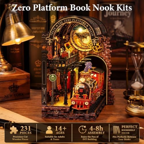 Book Nook Kits for Adults, 3D DIY Miniature Wooden Puzzle with LED Light, Adult Crafts Kits, House Bookshelf Decor, 231 Pieces Model Building Gift for Adults & Teens (Zero Platform) - Image 3