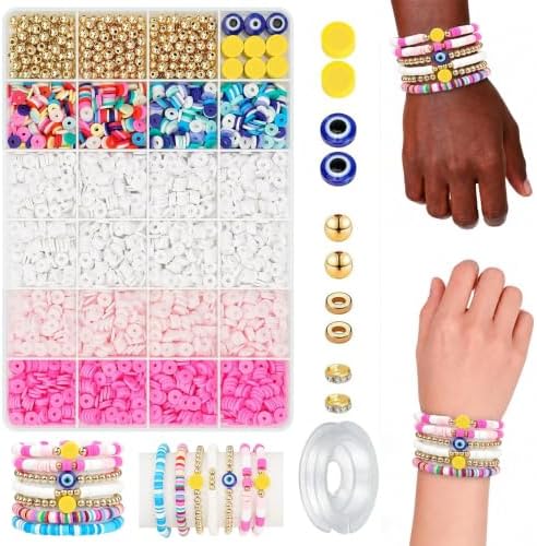 DIY Bead Bracelet Making Kit – Colorful Clay Beads Set with Gold Beads,Polymer Heishi Beads Charms – Jewelry Making Supplies for Crafting, Handmade Accessories & DIY Projects by Unknown