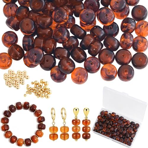 100Pcs 14mm Large Acrylic Beads for Jewelry Making, Chunky Marbled Round Focal Beads Bulk Set with Spacer Beads for DIY Bracelets Necklaces Keychains Bag Charms (Amber) by YUJIEJewelry