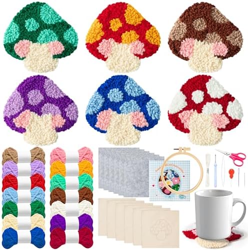 WATINC Punch Needle Coaster Kit - 22Pcs DIY Craft for Beginners, Mushroom by WATINC