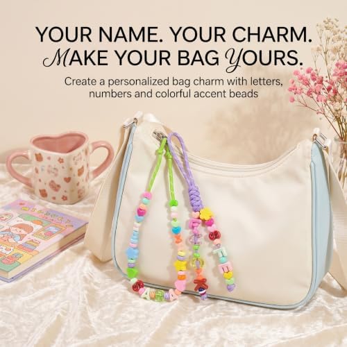 pwlsmomo Large Bubble Letter Beads Keychain Making Kit, 193 PCS Acrylic Bead Set with 2 A-Z Sets, 8 Extra Letters, Number Beads and Large Hole Accents for Bag and Phone Charms（Pastel & Bright） - Image 6