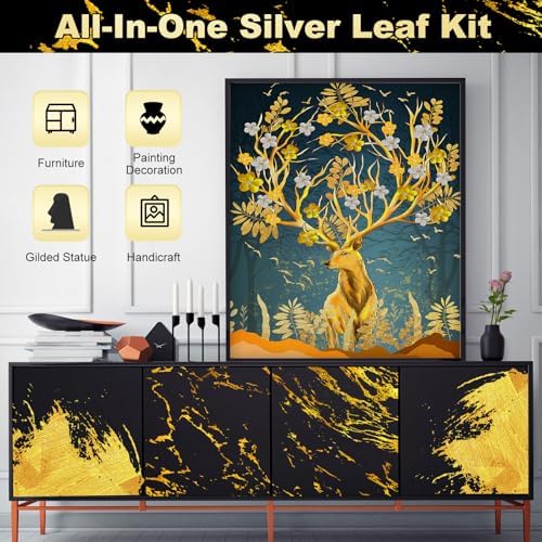 100 Pieces Silver Leaf Sheets, Complete Gilding Adhesive Kit for Leaf - Image 6