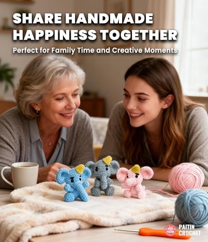 PAITIN Crochet Starter Kit – Easy DIY Craft Set for Adult Beginners, Handmade Yarn Art Project with Video Guidance (Elephant) - Image 6