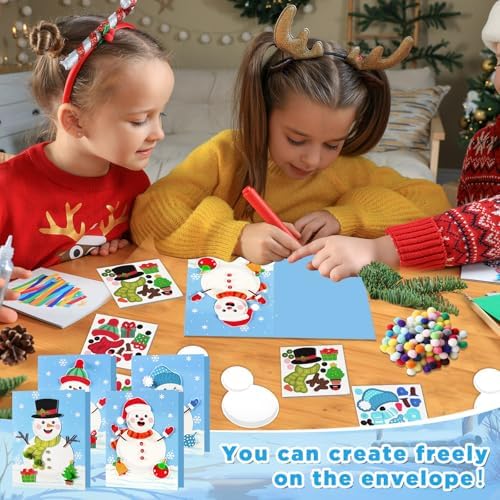 24 Sets Christmas Winter Card Making Craft Kit for with Envelopes DIY 3D Snowman Cards Crafts Make Your Own Greeting Card Making Supplies for Holiday Xmas Party Home Classroom Decor Activities - Image 5