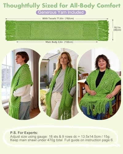 Arborthread Crochet Kit for Beginners, Easy All-Season Pocket Shawl Green - Image 4