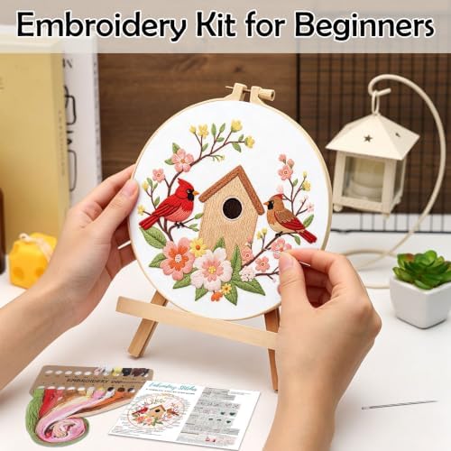 Louise Maelys Cardinal Birdhouse Flowers Embroidery Kit for Beginners - Image 2