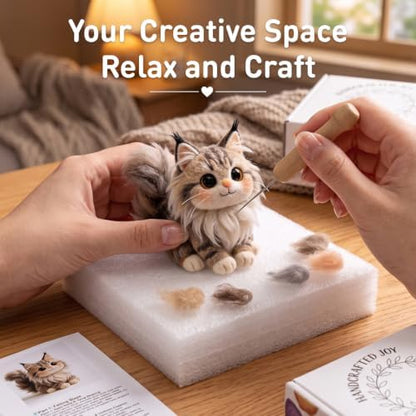 DIY Needle Felting Kit Cute Maine Coon Longhair Cat – Needle Felting Starter Kit with Fiber Roving, Needles, Felting Pad & Instructions | Felted Cat Kit for Beginners Adults | DIY Craft Gift - Image 7