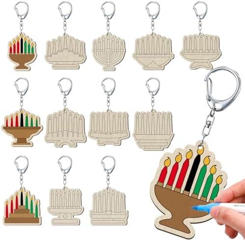 RattanView 24 Pcs Kwanzaa Craft Keychains DIY Candles Keychain, 12 Styles by RattanView