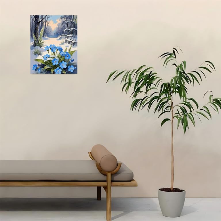 Winter Paint By Numbers Kit For Adults - Diy Blue Flowers Snowy Path Painting On Canvas, Acrylic Paint Set, Suitable For Beginners, Wall Art Decor Art For Home Decoration Or Gifts(8X12IN framed) - Image 4
