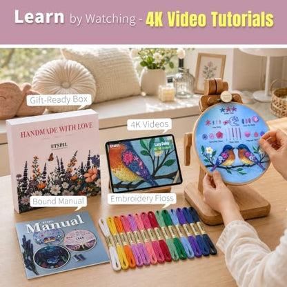 ETSPIL Beginner Embroidery Kit for Adults, Full-Color Print, 4K Video - Image 2