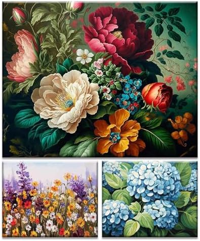 JATOK 3 Pack Paint by Numbers Kit for Adults, Blooming Flowers, 16 x 20 in by JATOK