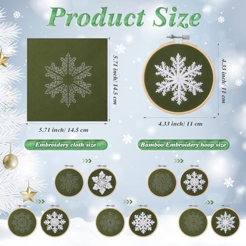 Roowest 6 Sets Christmas Embroidery Kits Snowflake Ornament DIY,Green - Image 3