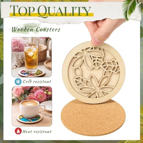 Reallnaive Wood Coasters Painting Kit DIY Craft, 24 Pcs, Floral - Image 4