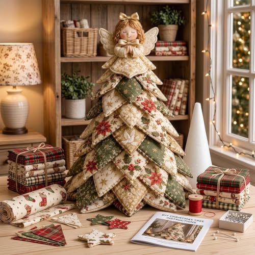 TREBIN DIY Patchwork Animal Kit, Fabric Sewing Set for Adults, Handmade Patchwork Craft Set for Decorative Gnome Halloween Christmas Ocean Animal Home Decor Project (Angel DIY Quilted Christmas Tree) by TREBIN