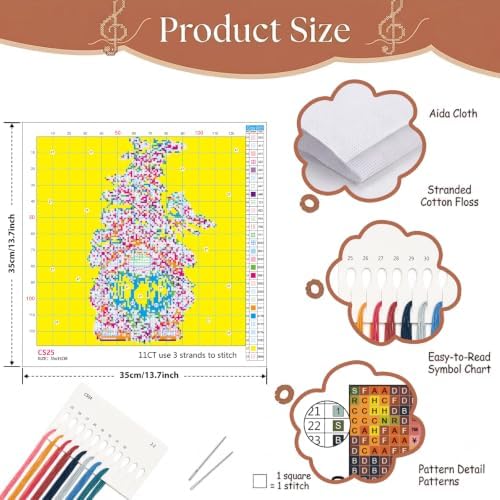 Winter Gnome Stamped Cross Stitch Kits for Beginner 13.7x13.7 Inch - Image 6