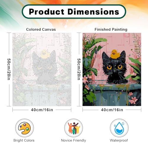 Paint by Numbers Kit for Adults Beginner, Black Cat Adult Paint by Number Kits on Canvas, DIY Easy Acrylic Watercolor Oil Paint by Number for Adults Teens Cute Animal for Home Decor Gift 16x20 Inch - Image 3