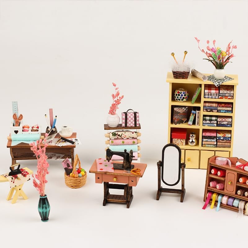 Tailor Shop DIY Miniature House Kit, Wooden Dollhouse with LED for Adults - Image 3