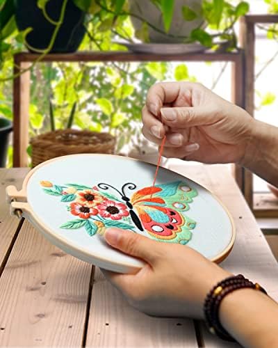TINDTOP 3 Sets Embroidery Stitch Practice kit, Butterfly Flower Embroidery Kit for Beginners Include Cloth Hoops Threads for Craft Lover Hand Stitch with Embroidery Skill Techniques - Image 4