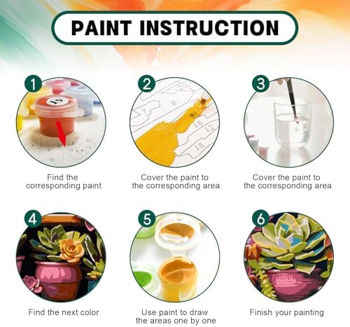 Possoco Paint by Numbers Kit for Adults Beginner Plants, Succulent Easy Adult Paint by Number Kits on Canvas, DIY Acrylic Watercolor Oil Paint by Number for Adults Teens for Home Decor 16x16 Inch - Image 4
