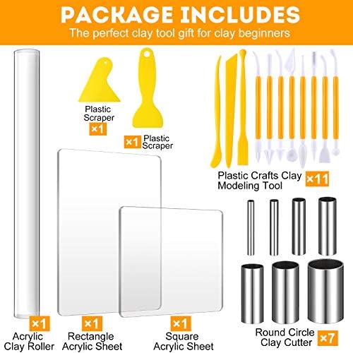 Honoson 23 Pcs Clay Sculpting Tools Set with Roller Cutters,Yellow - Image 2