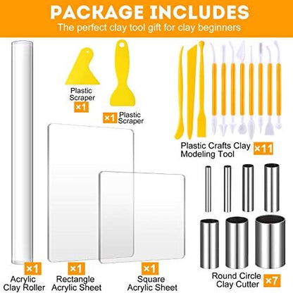 Honoson 23 Pcs Clay Sculpting Tools Set with Roller Cutters,Yellow - Image 2