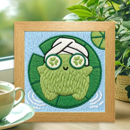 INFUNLY Fun Frog Punch Needle Kit for Adults Lotus Leaf Punch Needle Embroidery Kits for Beginners 9.4×9.4inch DIY Punch-Stitching Kit with Instruction Threader Needles Square Frame for Wall Decor - Image 4