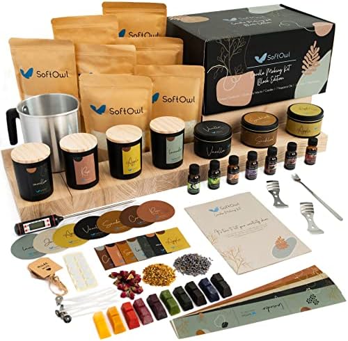 SoftOwl Premium Soy Candle Making Kit - Black Edition - Full Set - Soy Wax, Big 7oz Jars & Tins, 7 Pleasant Scents, 10 Color Dyes & More - Perfect as Home Decorations by SoftOwl
