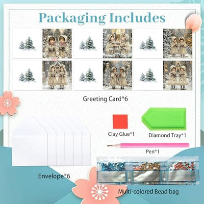 jinglinhh 6pcs Christmas Girl Reading Diamond Art Painting Greeting Cards with Envelopes, DIY Card Making Kits for Adults, Diamond Art Postcards Christmas Cards Craft Gifts - Image 3