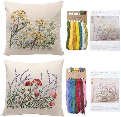 2 Set of Embroidery Pillow Kit Including Pillowcase Cover Cushion Case with Large Drawings and Zipper, Threads, Needles & Instruction Kits for Lace Crewel Craft, No Pillow Core (Lavender) by Marsrut