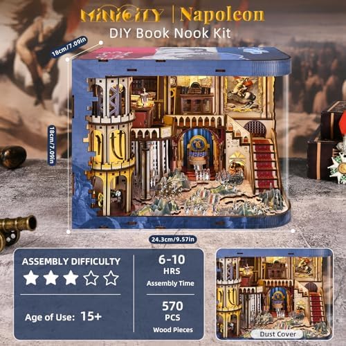 MiniCity Napoleon DIY Book Nook Kit, Wooden 3D Bookshelf Insert with LED - Image 2