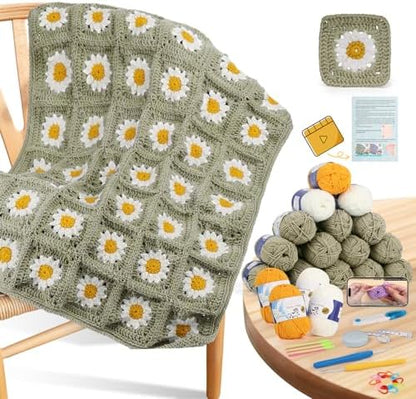 Coopay Crochet Kit for Beginners, Granny Square Crochet Blanket Kit, Camel by Coopay