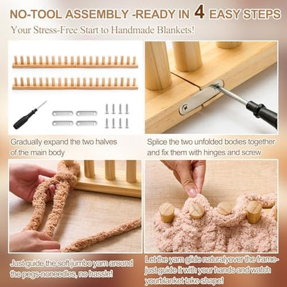 Novabright 67'' Extra Large Chunky Knitting Loom Knitting for Blanket Making 2 in 1 Making Loom for DIY Throw Blankets Adjustable Size Chunky Knit Foldable Weaving Kit for Beginner Yarn Craft - Image 6