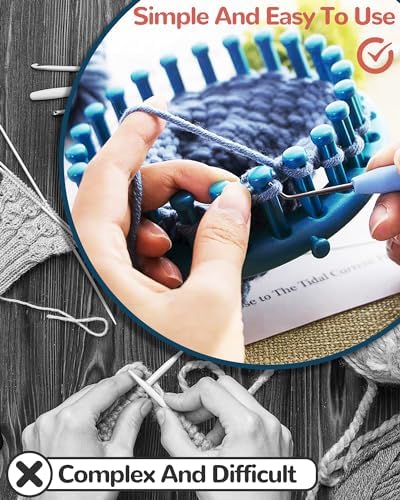 UCDRMA Loom Knitting Kit with Step-by-Step Instructions, Cost-Effective 3 Size Round Knitting Loom for Beginners, Easy & Quick Hat Knitting Loom Set/Scarf Loom Knitting Set with 3 Hooks & 6 Needles - Image 4