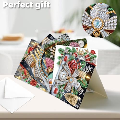 jinglinhh 6pcs Christmas Champagne Snowman Rose Diamond Art Painting Greeting Cards with Envelopes, DIY Card Making Kits for Adults, Diamond Art Postcards Christmas Cards Craft Gifts - Image 6
