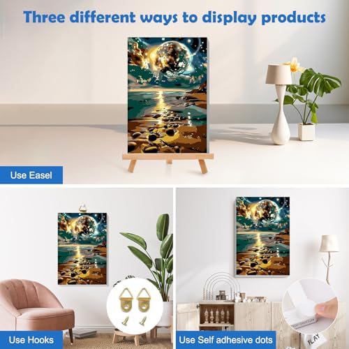 MOGTAA Starry Sky Paint by Numbers Kit for Adults Beginners with Frame, Beach Landscape Adult Paint by Number Kits on Canvas with Easel, Easy DIY Oil Painting Kits for Home Decor, 8x12in - Image 3