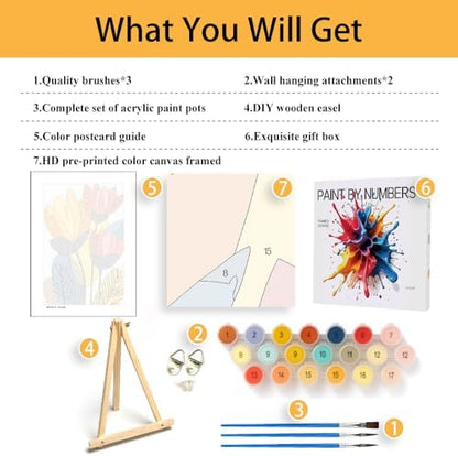 Mowana Paint by Numbers Kit for Adults Beginner – Boho Flowers Framed Paint by Numbers for Adults with Easel, Easy DIY Painting Kit Canvas Wall Art Decor 8x12inch - Image 2