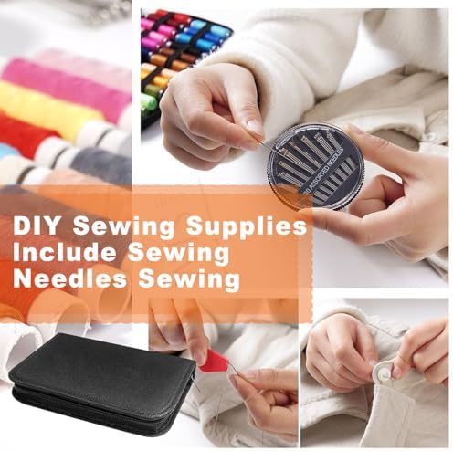 JUNING Sewing Kit with Black Case Portable Sewing Supplies for for Mom Grandma Women Men Teen Girls Boys Adults Beginner, Home Travel, Emergency, 42 Threads, Scissors, Needles, Measuring Tape and More - Image 3