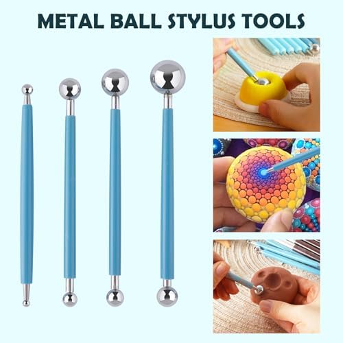EUOCENK 14PCS Silicone Clay Sculpting Tool, Ball Stylus Clay Tools, Clay Shaper Brushes for Modeling, Dotting, Polymer Clay, Pottery Crafts, Nail Art, Rock, Blending, Drawing, Air Dry Clay, Ceramics - Image 5
