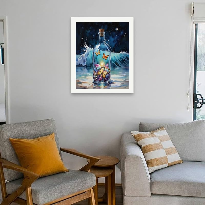 Ocean Magic Paint by Numbers Kit for Adults - DIY Butterflies and Crystals in Glass Bottle Painting on Canvas 16x20 Inches, Acrylic Paint Set, Suitable for Beginners, Art for Home Decoratio or Gifts - Image 4