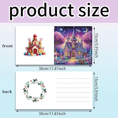 DIZAKIM 6-Piece Christmas-Themed Diamond Painting Greeting Cards Christmas Eve DIY Craft Kit Birthday Gift (Castle) - Image 2