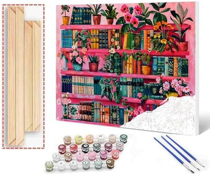 Bohemia Library Paint by Numbers Kits for Adult Beginners Bookshelf Paint by Numbers Boho Painting Kits on Canvas Paintwork Perfect for Gift Home Wall Decor DIY Framed 16 x 20 Inch by Aihonmin