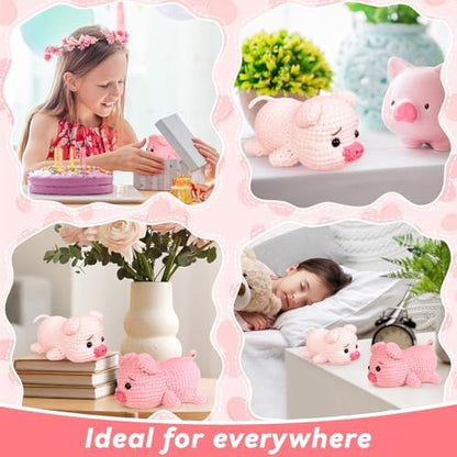 Qyeahkj 2 Pack Pig Crochet Kit for Beginners with Easy Yarn and Step-by-Step Video Tutorials Adults DIY Crochets Animal Kits Art Crafts Knitting Ideal for Teacher Mothers Day Birthday Gifts - Image 6