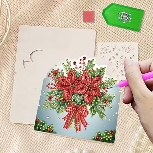 Christmas Diamond Art Painting Cards, 6-Pack DIY Holiday Greeting Card Kit with Envelopes & Rhinestones, Festive Craft Project for Adults, Personalized Seasonal Gift Idea - Image 6