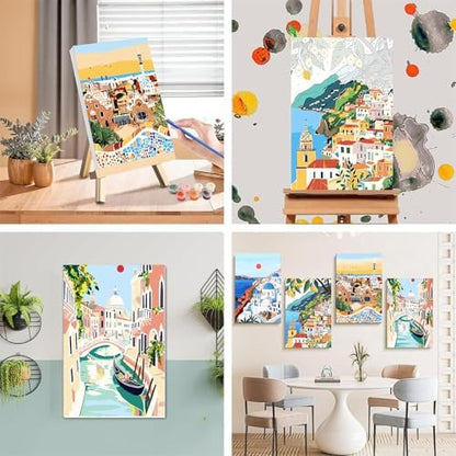 4 Pcs Cityscape Paint by Numbers for Adult with Frame Canvas - Wooden Easel - Image 5