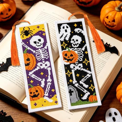 ACRNIGHEET 6PCS Cross Stitch Bookmark Kit (Halloween Skeleton Pattern) - Image 6
