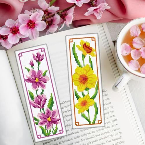 ORIGACH 6 Set Floral Magnolia Rose Cross Stitch Bookmark Kit for Beginner - Image 6