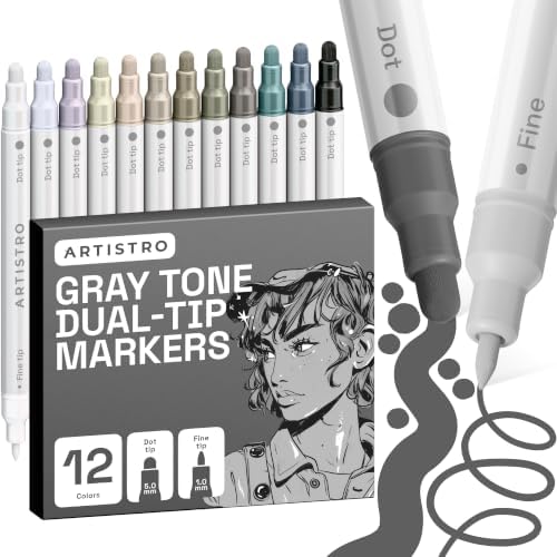 ARTISTRO Grey Tones Dual-Tip Acrylic Paint Marker Pens - Set of 12 by ARTISTRO