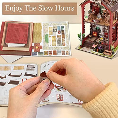 RONSTONE Book Nook Kit for Adults, Martin’s Bookstore DIY Miniature House Kit with LED Light, Wooden 3D Puzzle Bookshelf Insert Decor, Craft Gift for Teens and Book Lovers - Image 6