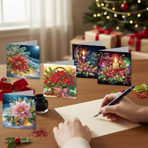 12Pack Flower Diamond Painting Greeting Card Kits DIY 5D Diamond Art with Envelopes & Rhinestones,Christmas Creative Birthday Gifts for Adults, Family, Friends (Christmas Decorations03) - Image 7