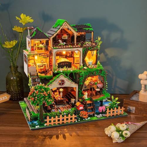 CUTEROOM Miniature House Kits for Adults, Mini Dollhouse Wooden Furniture Kit, DIY Craft Kits Creative Room Tiny House for Decoration-Fairytail Forest - Image 5